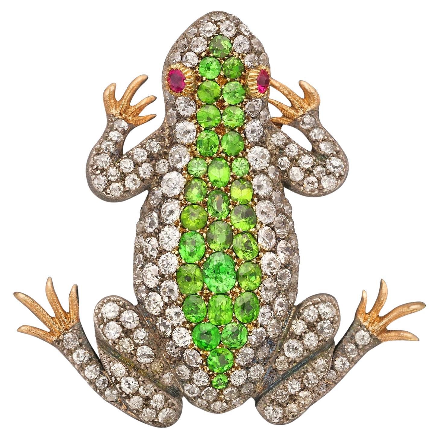 Antiguo broche/colgante victoriano tardío de diamantes y granate demantoide Ca.1890