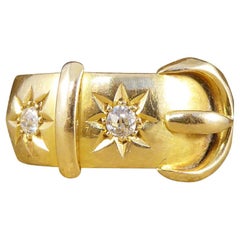 Late Victorian Antique Diamond Set Buckle Ring in 18 Carat Yellow Gold