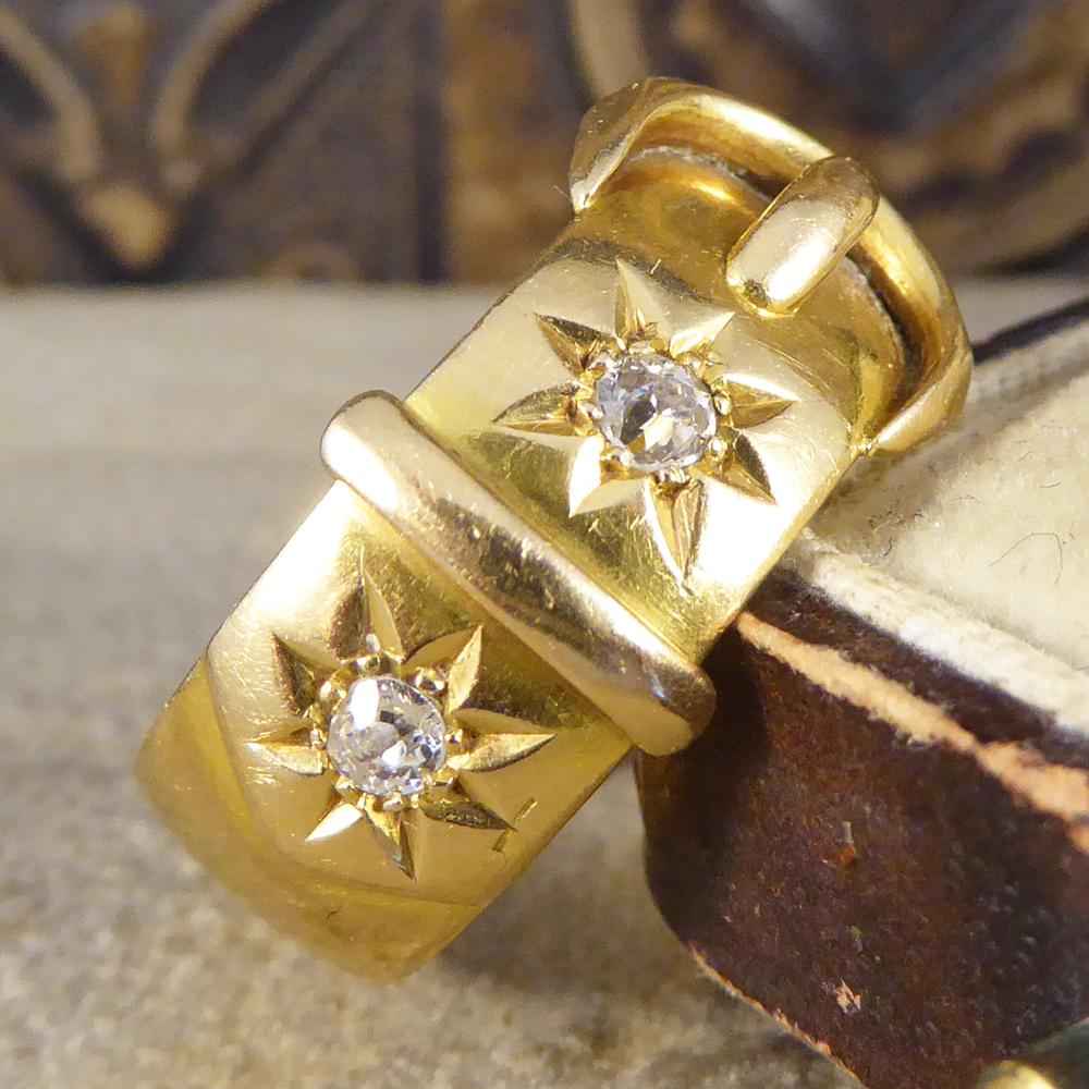 Women's or Men's Late Victorian Antique Diamond Set Buckle Ring in 18 Carat Yellow Gold
