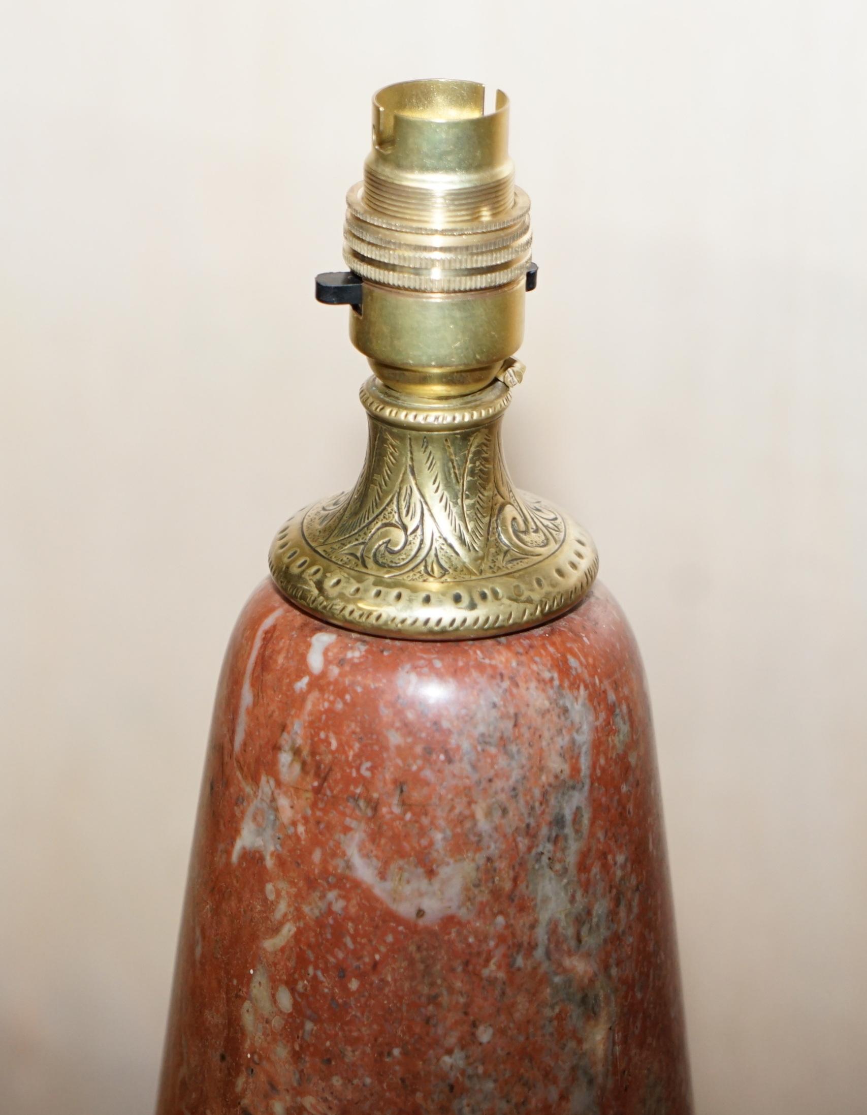 Hand-Crafted Late Victorian Antique French & Gilt Brass Marble Table Lamp Lovely Form For Sale