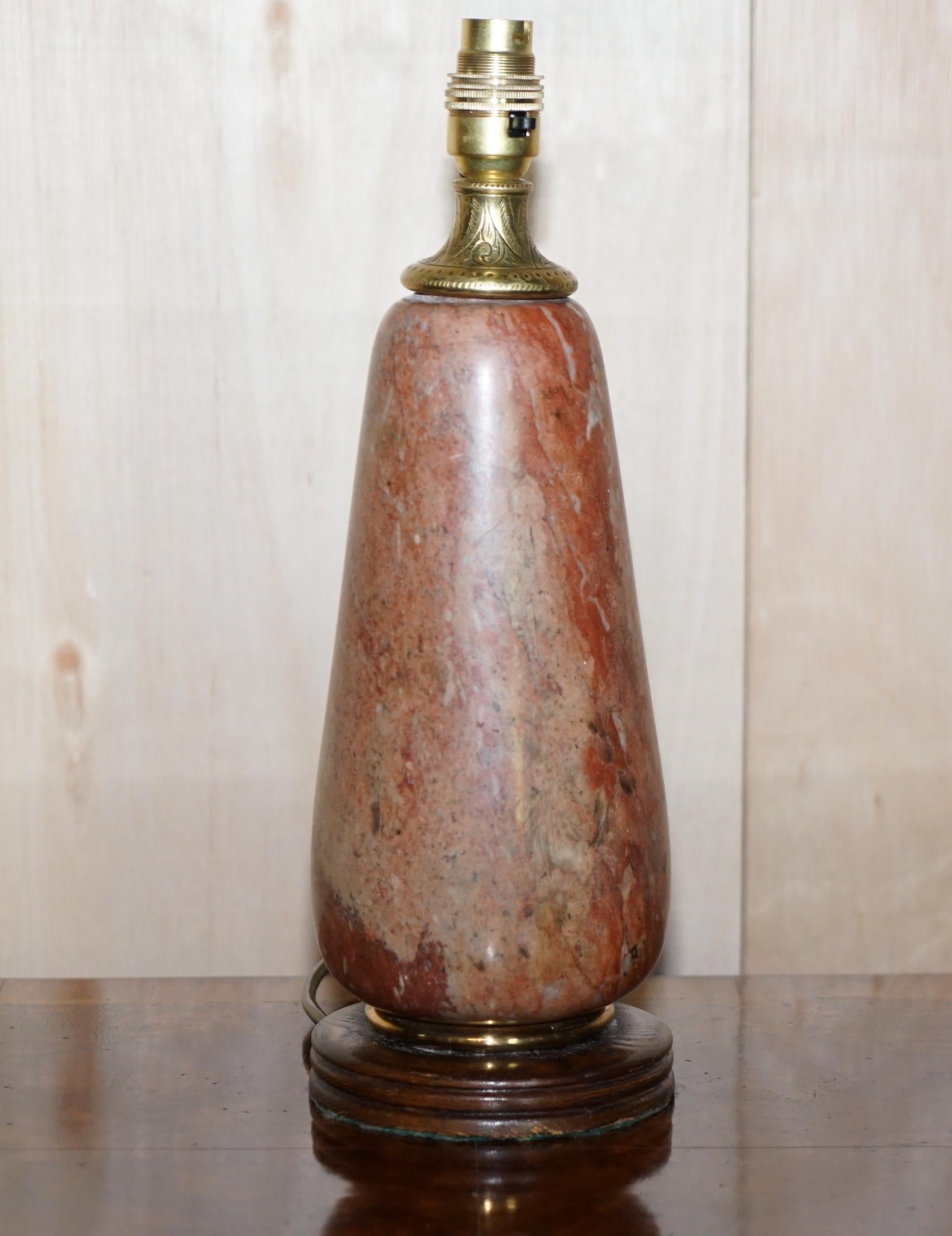 Late Victorian Antique French & Gilt Brass Marble Table Lamp Lovely Form For Sale 1