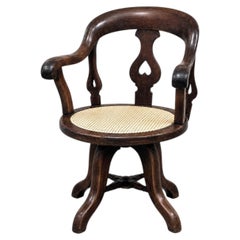 Late Victorian Antique Swivel Captain’s Desk Chair with Pierced Cane