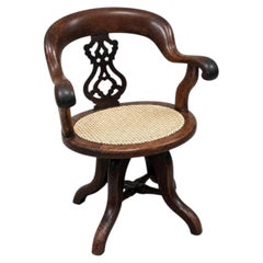 Late Victorian Antique Swivel Captain’s Desk Chair with Pierced Cane
