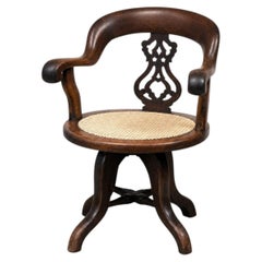 Late Victorian Antique Swivel Captain’s Desk Chair with Pierced Cane
