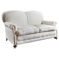 Late Victorian Antique Two-Seat Linen Sofa 