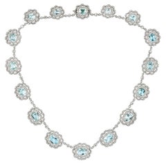 Late Victorian Aquamarine and Diamond Cluster Necklace