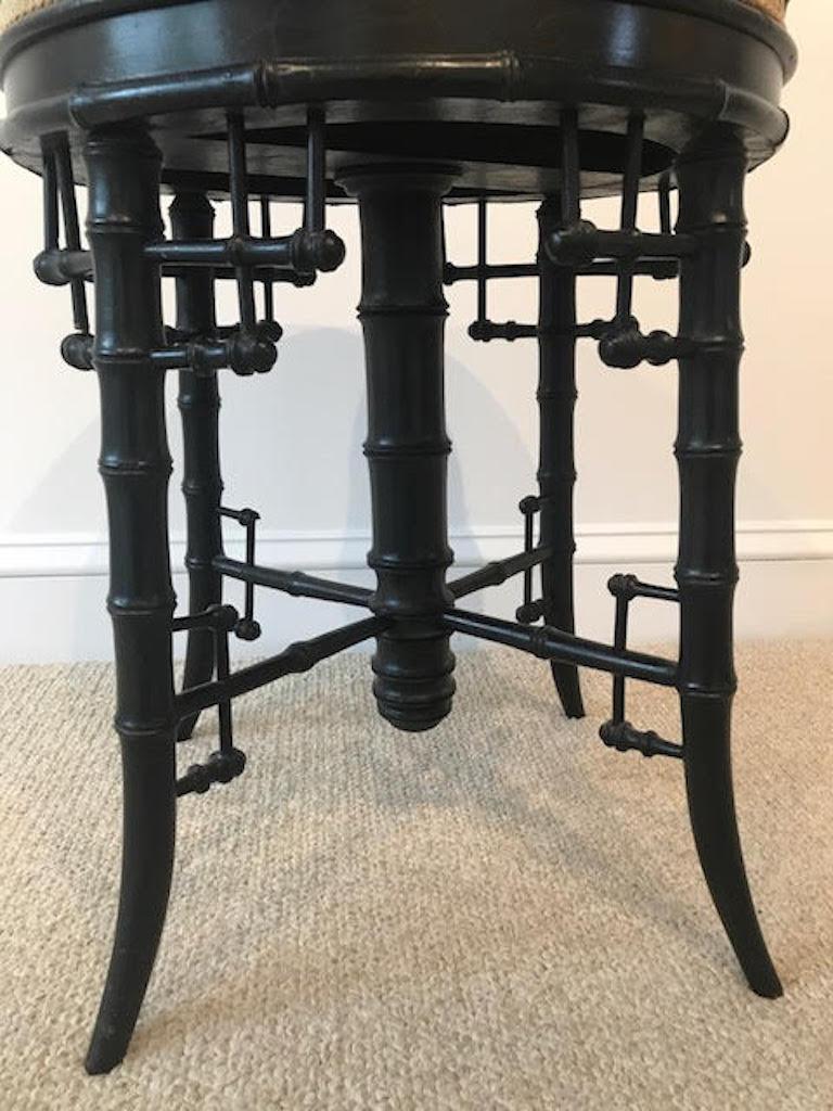 Late Victorian Bamboo Piano/Vanity Stool with Needlepoint, Originally Linda Horn In Good Condition For Sale In Lakeville, CT