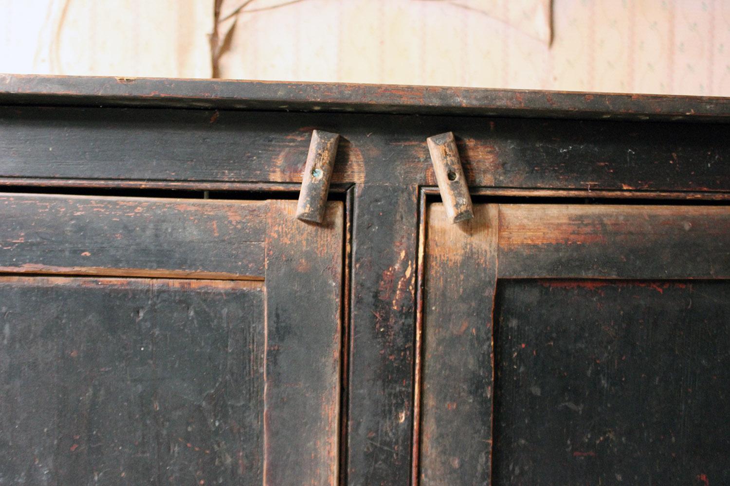 Hand-Painted Late Victorian Black Painted Pine Larder Cupboard, circa 1890-1900