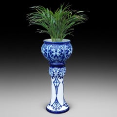 Late Victorian Blue and White Porcelain Jardinière on Stand