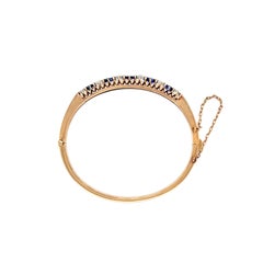 Late Victorian Blue Sapphire & Od Cut Diamond 18K Rose Gold Bangle, c.1880s