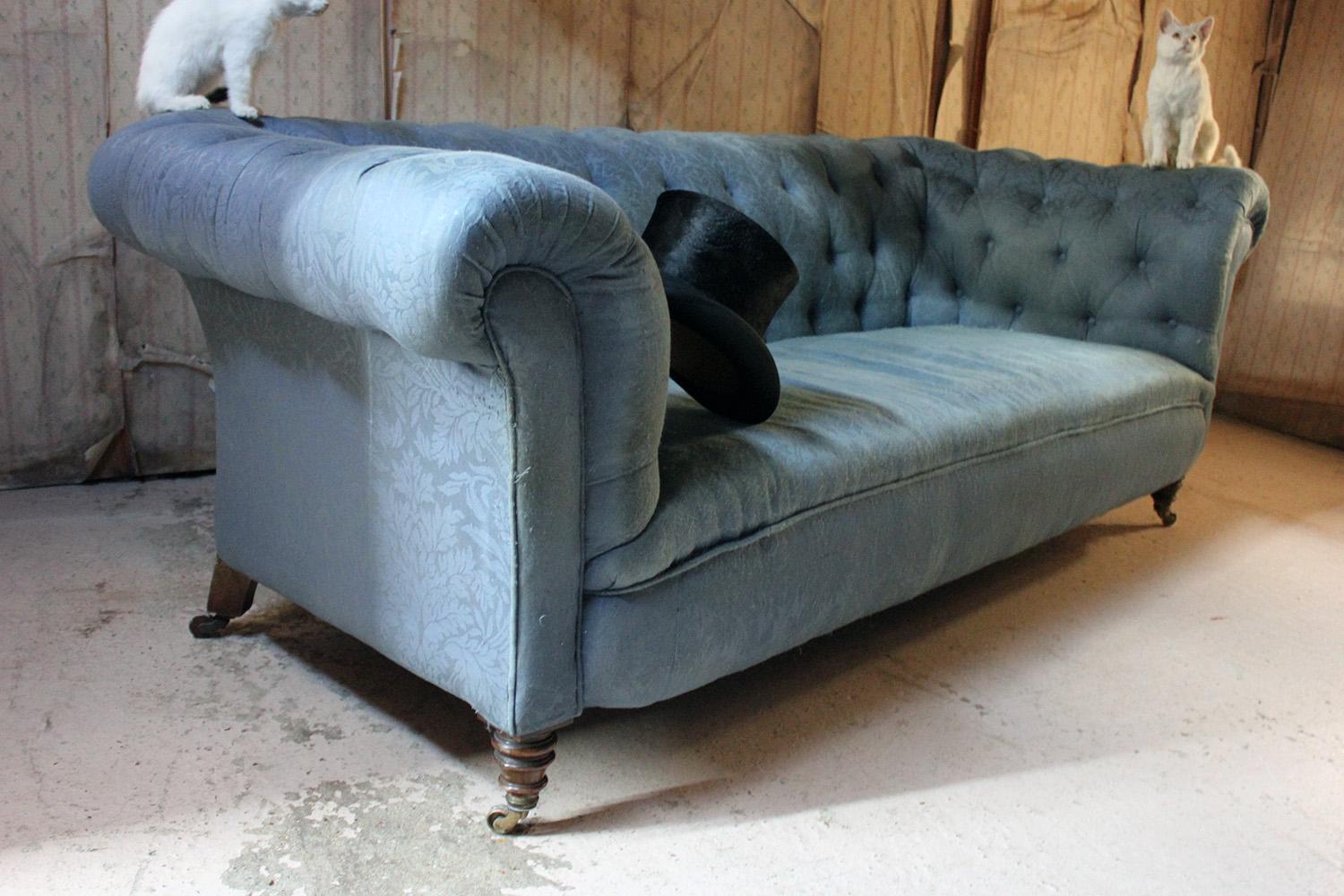 Late Victorian Blue Upholstered Button-Back Chesterfield Sofa, circa 1890 6