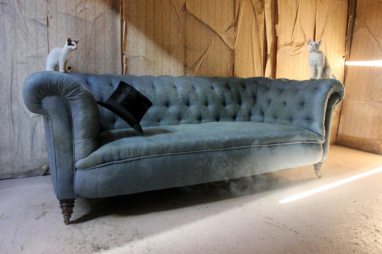 Late Victorian Blue Upholstered Button-Back Chesterfield Sofa, circa 1890 8