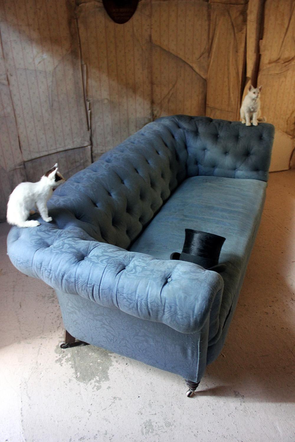 Late Victorian Blue Upholstered Button-Back Chesterfield Sofa, circa 1890 9