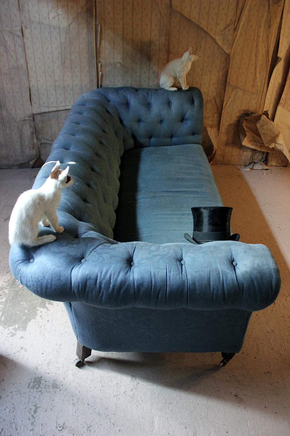 Late Victorian Blue Upholstered Button-Back Chesterfield Sofa, circa 1890 11