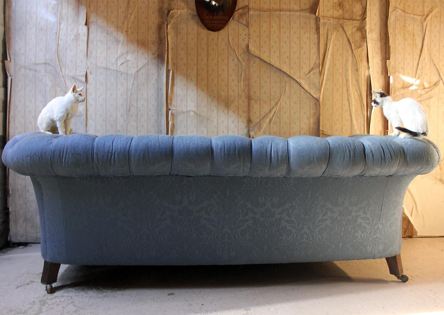 Late Victorian Blue Upholstered Button-Back Chesterfield Sofa, circa 1890 12
