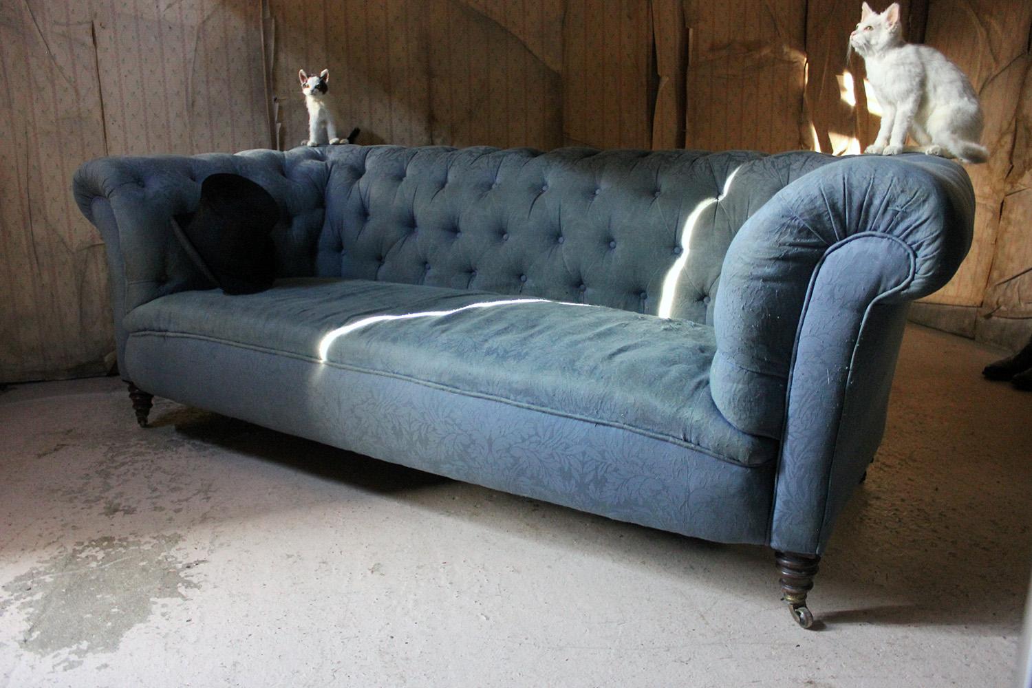 Late Victorian Blue Upholstered Button-Back Chesterfield Sofa, circa 1890 13
