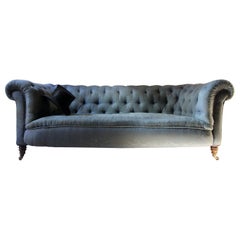Antique Late Victorian Blue Upholstered Button-Back Chesterfield Sofa, circa 1890