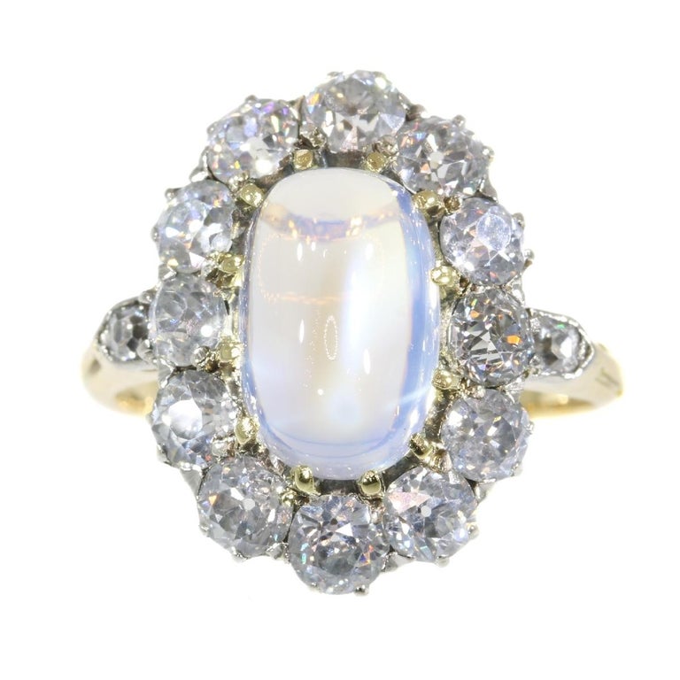 Late Victorian Bluish Moonstone 4 20 Carat and Diamond 