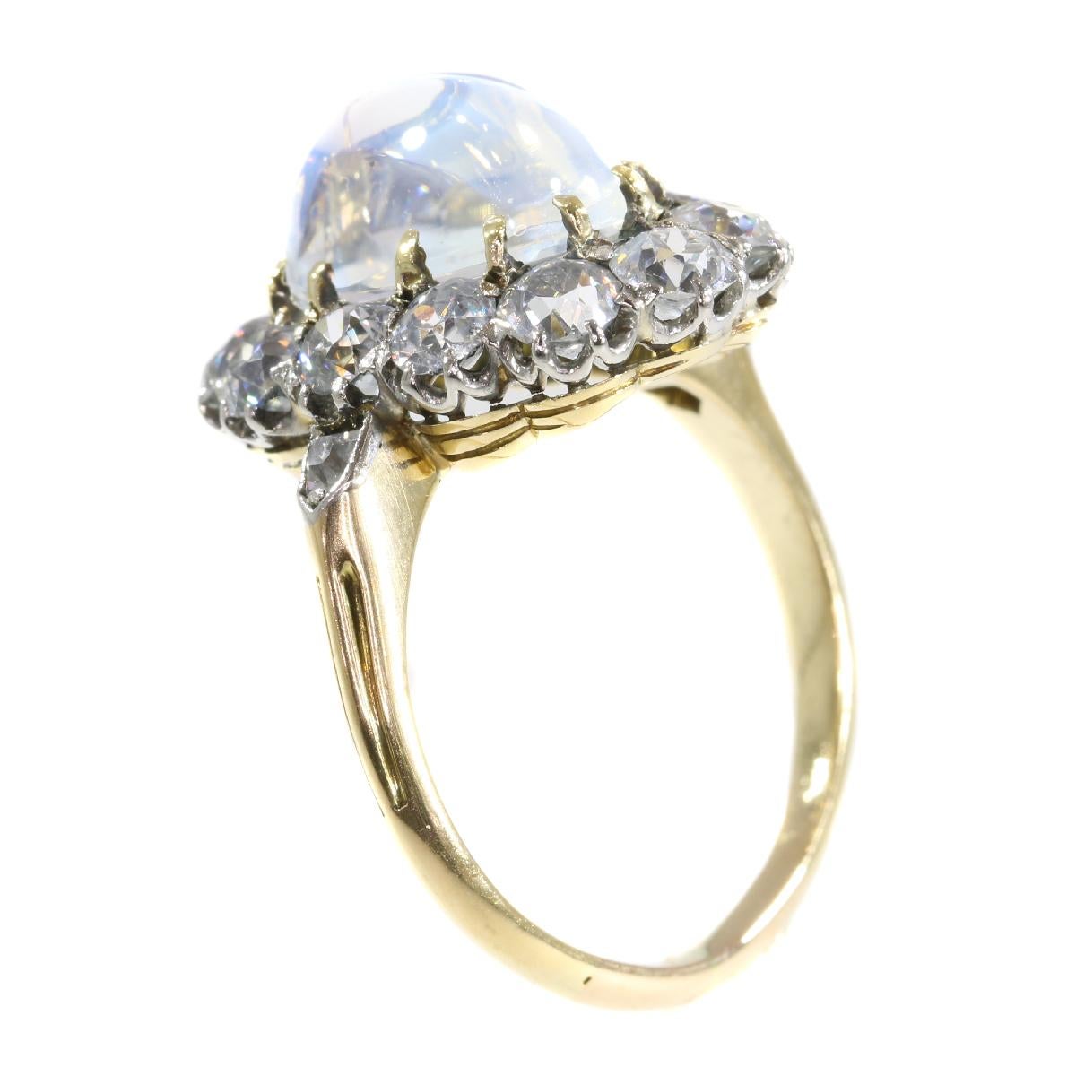 Late Victorian Bluish Moonstone '4.20 Carat' and Diamond '2.16' Carat Ring For Sale 1