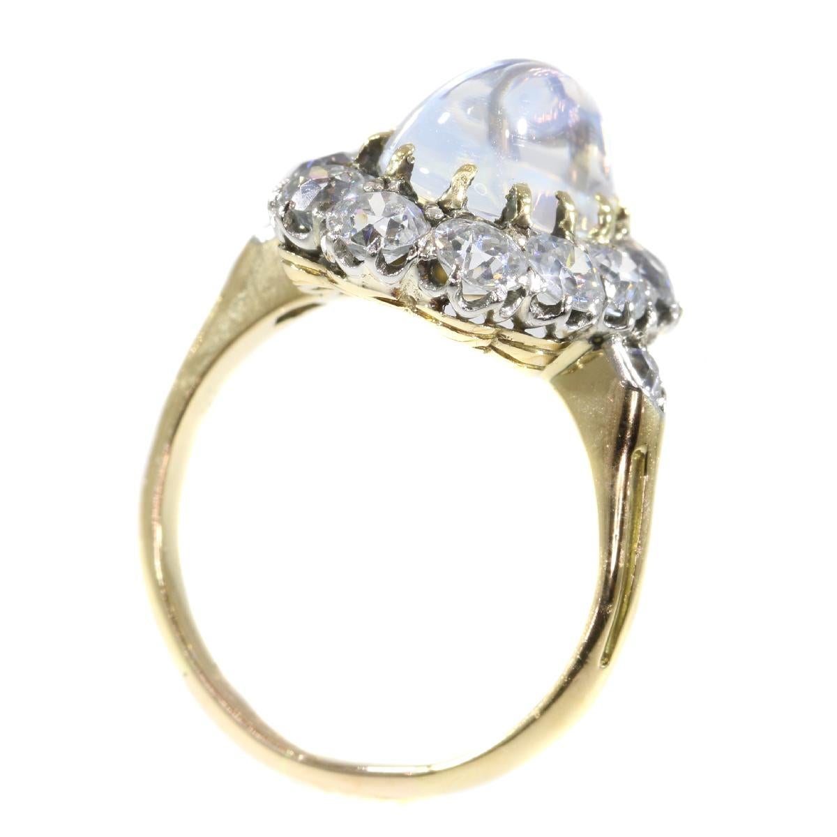 Late Victorian Bluish Moonstone '4.20 Carat' and Diamond '2.16' Carat Ring For Sale 2