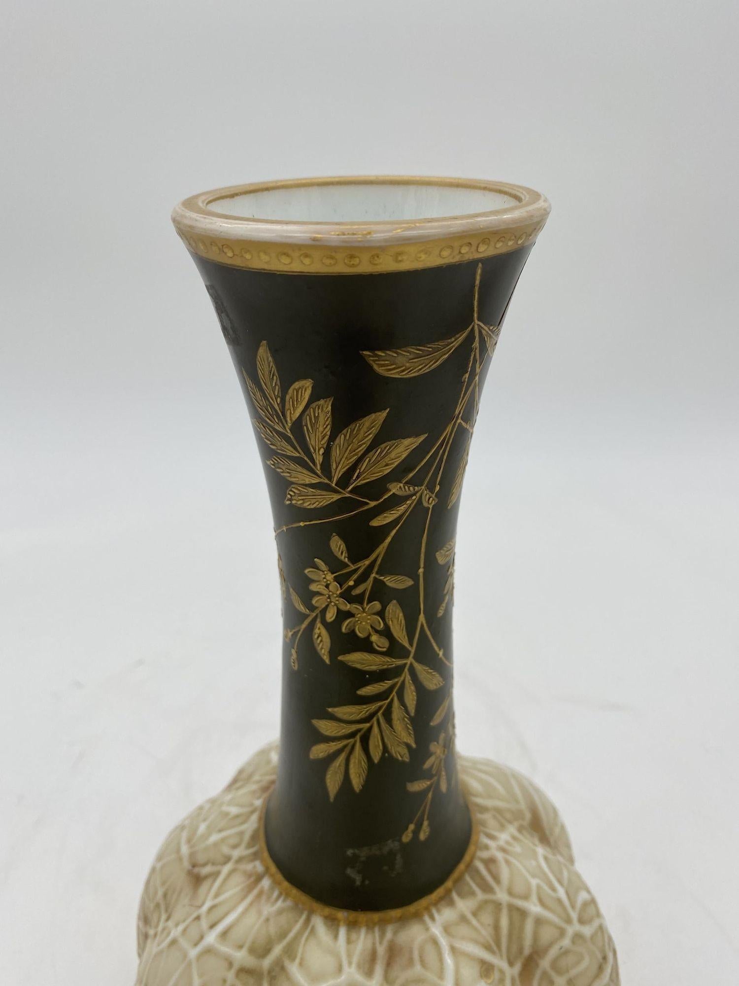 Art Nouveau Late Victorian Bohemian Czech Art Uranium Glass Opal Harrach Vase For Sale