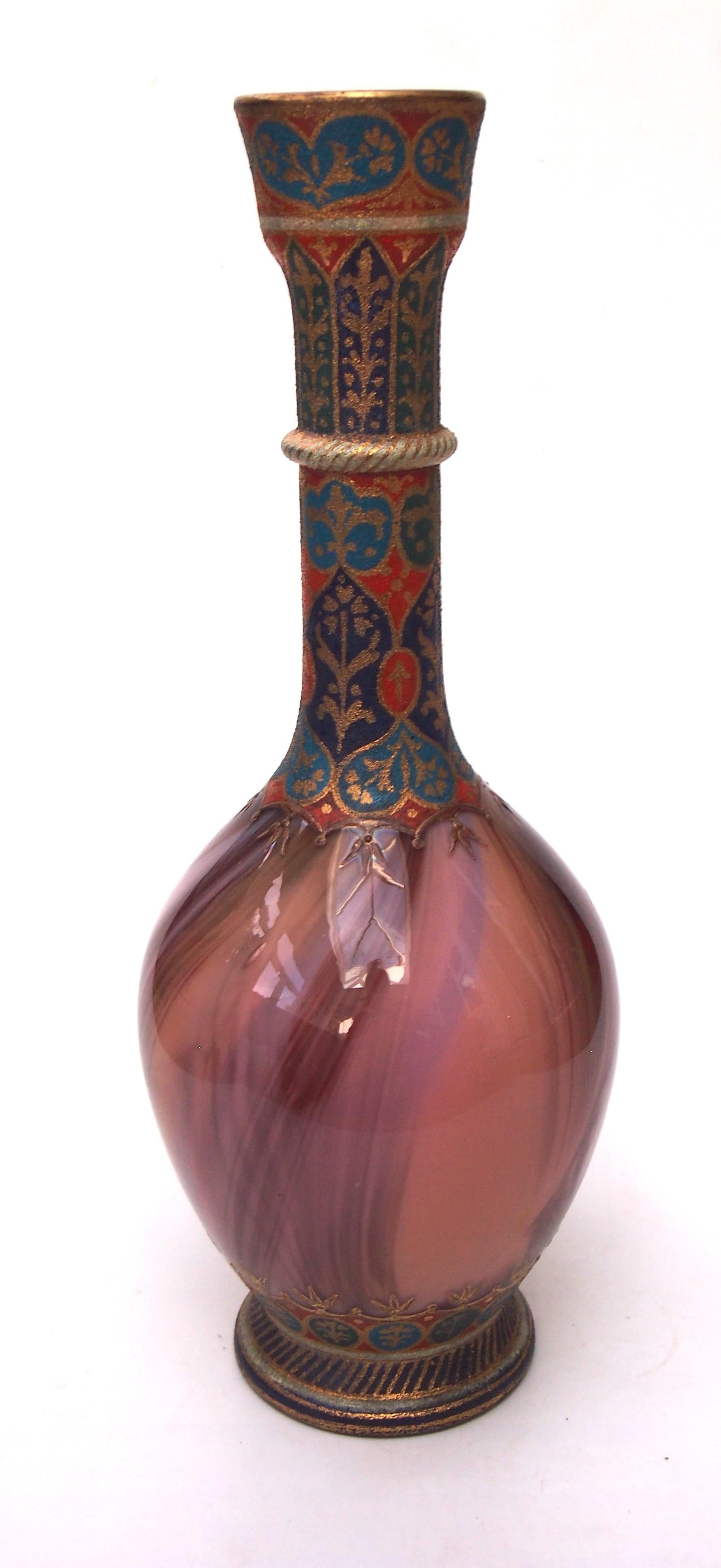Late Victorian Bohemian Enamel and Gilded Islamic Style Loetz Onyx Glass Vase In Good Condition For Sale In Worcester Park, GB