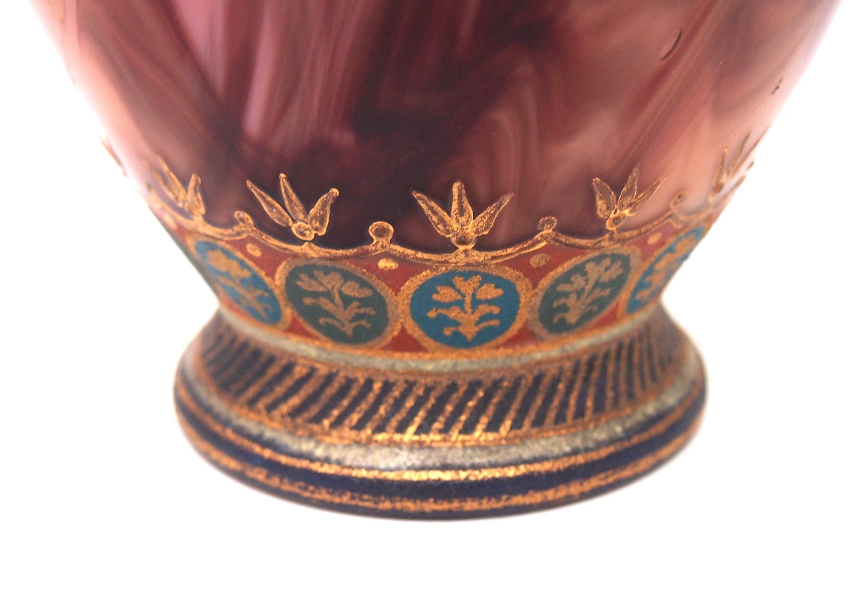Art Glass Late Victorian Bohemian Enamel and Gilded Islamic Style Loetz Onyx Glass Vase For Sale