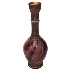 Antique Late Victorian Bohemian Enamel and Gilded Islamic Style Loetz Onyx Glass Vase