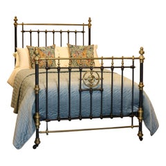 Late Victorian Brass and Cast Iron Antique Bed in Black, MD102