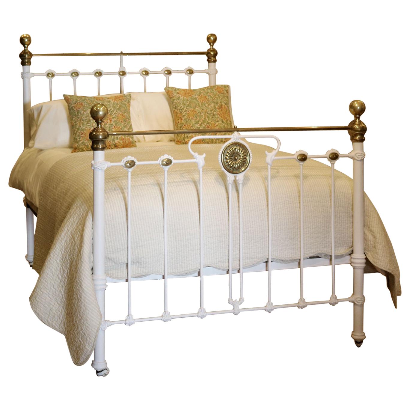 Late Victorian Brass and Cast Iron Antique Bed in Cream, MD104