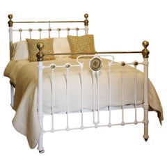 Late Victorian Brass and Cast Iron Antique Bed in Cream, MD104