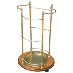 Late Victorian Brass and Oak Umbrella Stand