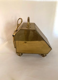 Late Victorian Brass Coal Scuttle with Shovel and Interior Liner on Turned Feet