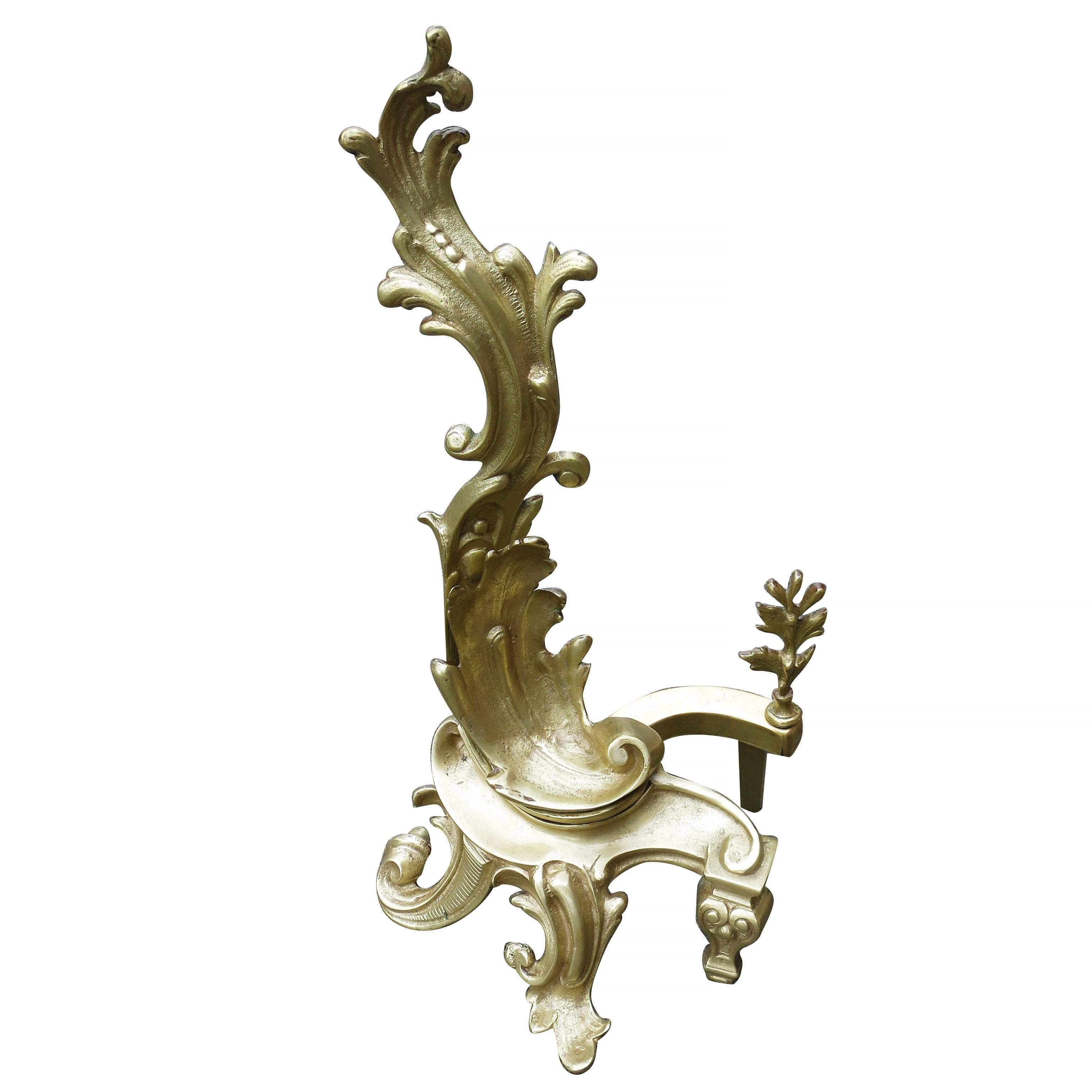 Late Victorian Brass Rococo Style Fireplace Andirons For Sale 2