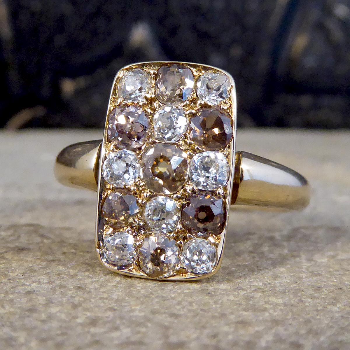 Women's or Men's Late Victorian Brown and White Diamond Chequerboard Ring in 18ct Yellow Gold For Sale