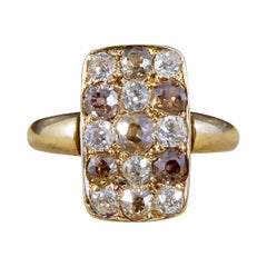 Late Victorian Brown and White Diamond Chequerboard Ring in 18ct Yellow Gold