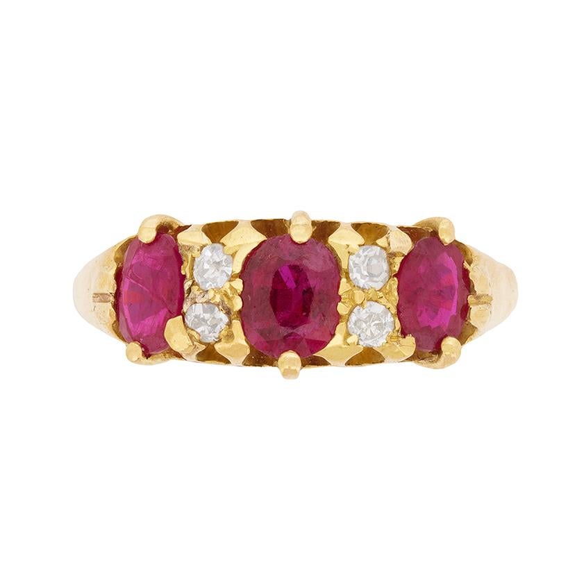 Late Victorian Burmese Ruby and Diamond Ring, circa 1900s For Sale