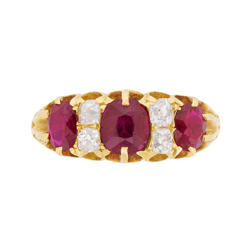 Late Victorian Burmese Ruby and Old Cut Diamond Ring, circa 1900s For Sale