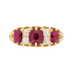 Antique Late Victorian Burmese Ruby and Old Cut Diamond Ring, circa 1900s