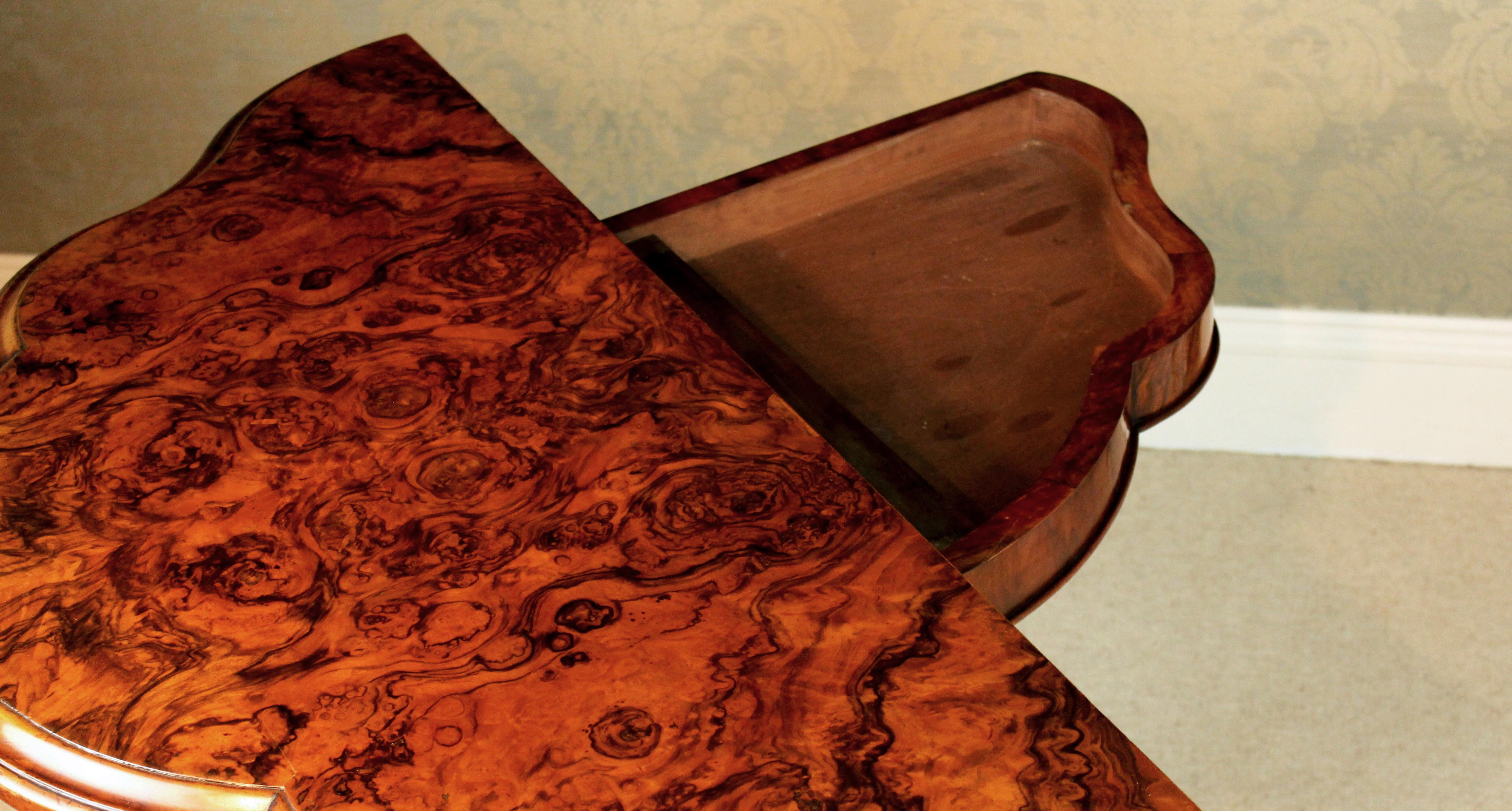 Late Victorian Burr Walnut Serpentine Shape Card Table For Sale 2