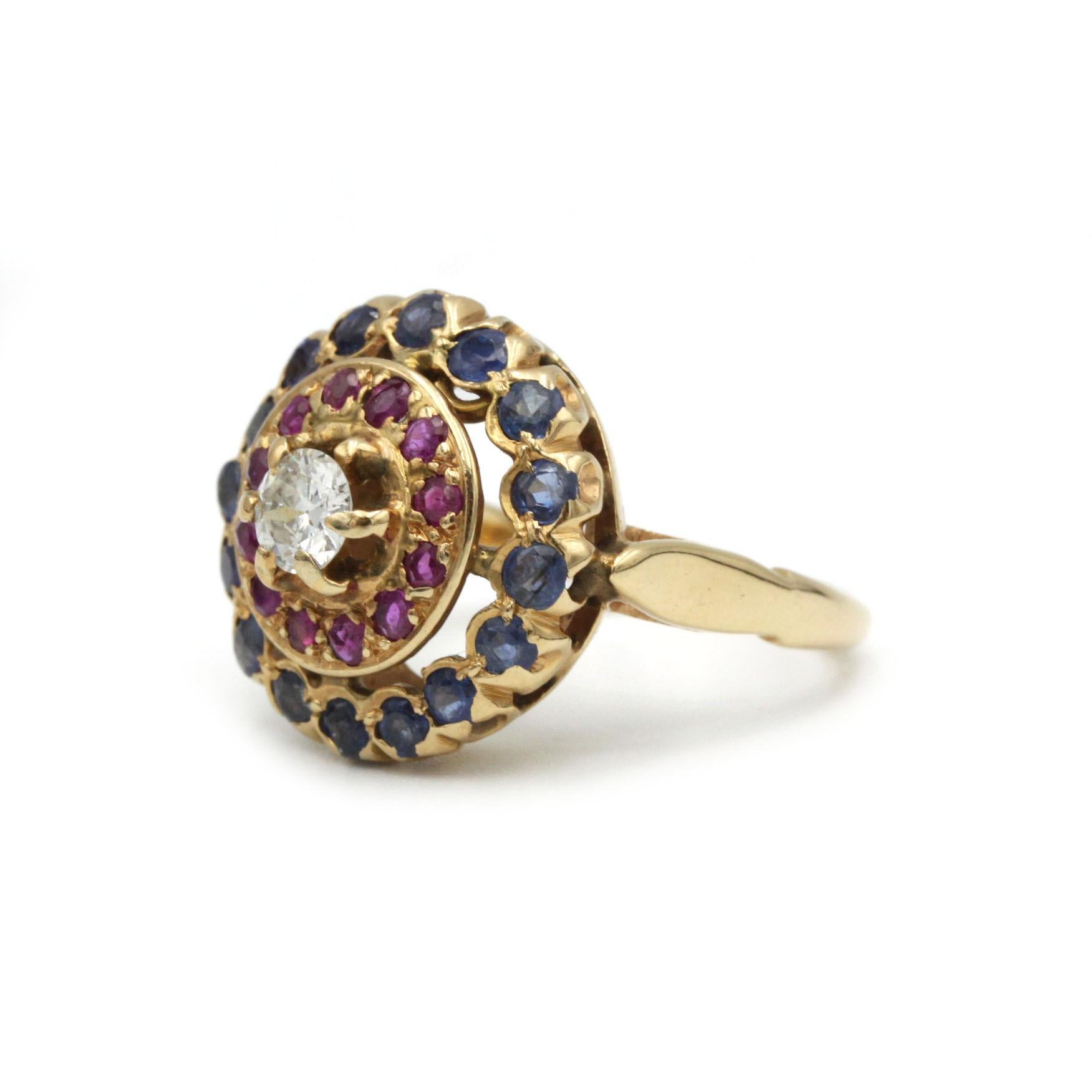 For Sale:  Late Victorian (c. 1880–1900) Ruby & Sapphire Diamond Cluster Ring in 18 K Yello 2