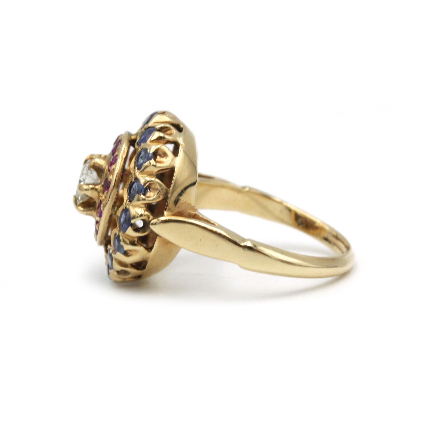 For Sale:  Late Victorian (c. 1880–1900) Ruby & Sapphire Diamond Cluster Ring in 18 K Yello 3