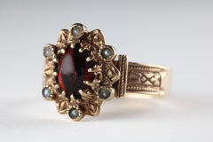 Late Victorian Cabochon Garnet and Seed Pearl Ring
