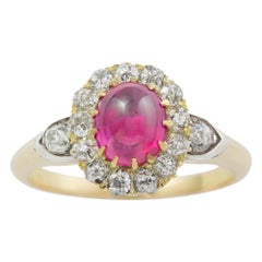 Antique Late Victorian Cabochon Ruby and Diamond Cluster Ring