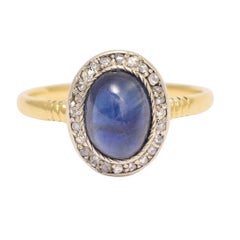 Late Victorian Cabochon Sapphire and Diamond Ring