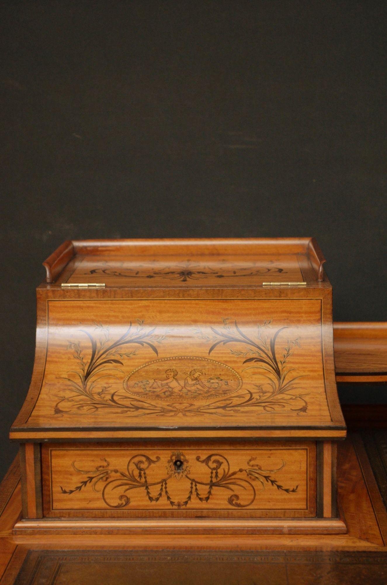 Late Victorian Carlton House Desk in Satinwood For Sale 5