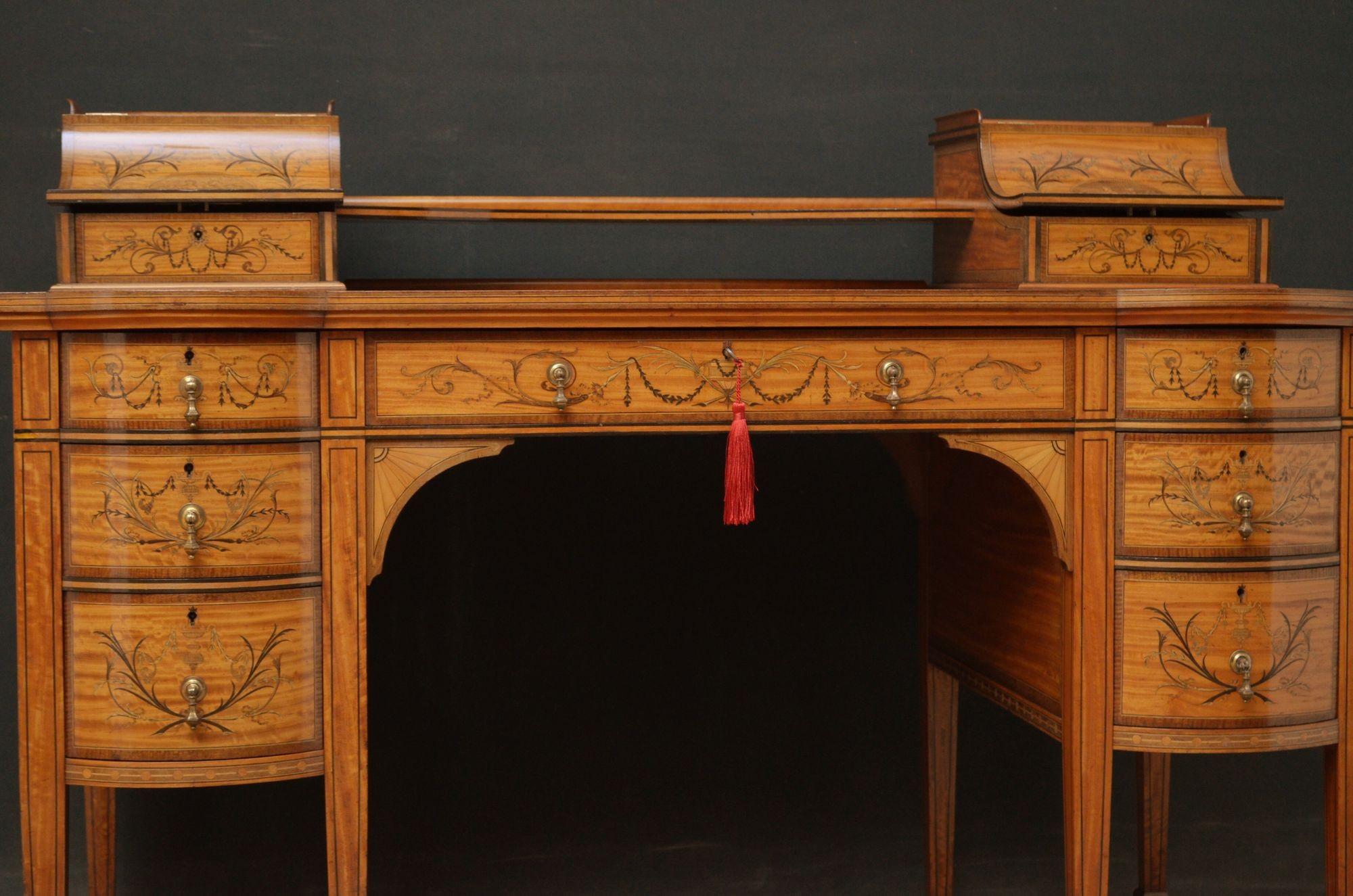 Late Victorian Carlton House Desk in Satinwood For Sale 10