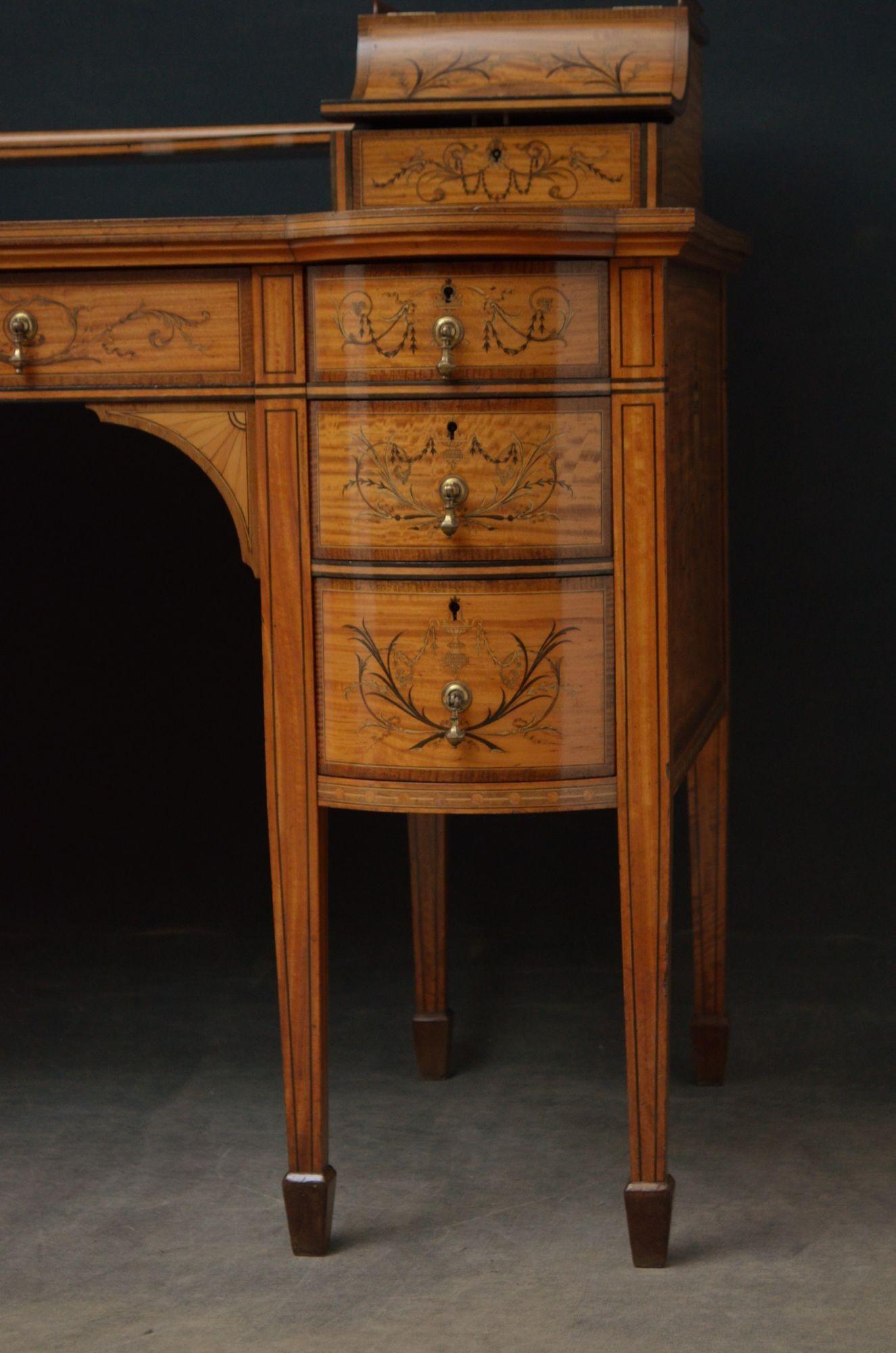 Late Victorian Carlton House Desk in Satinwood For Sale 11