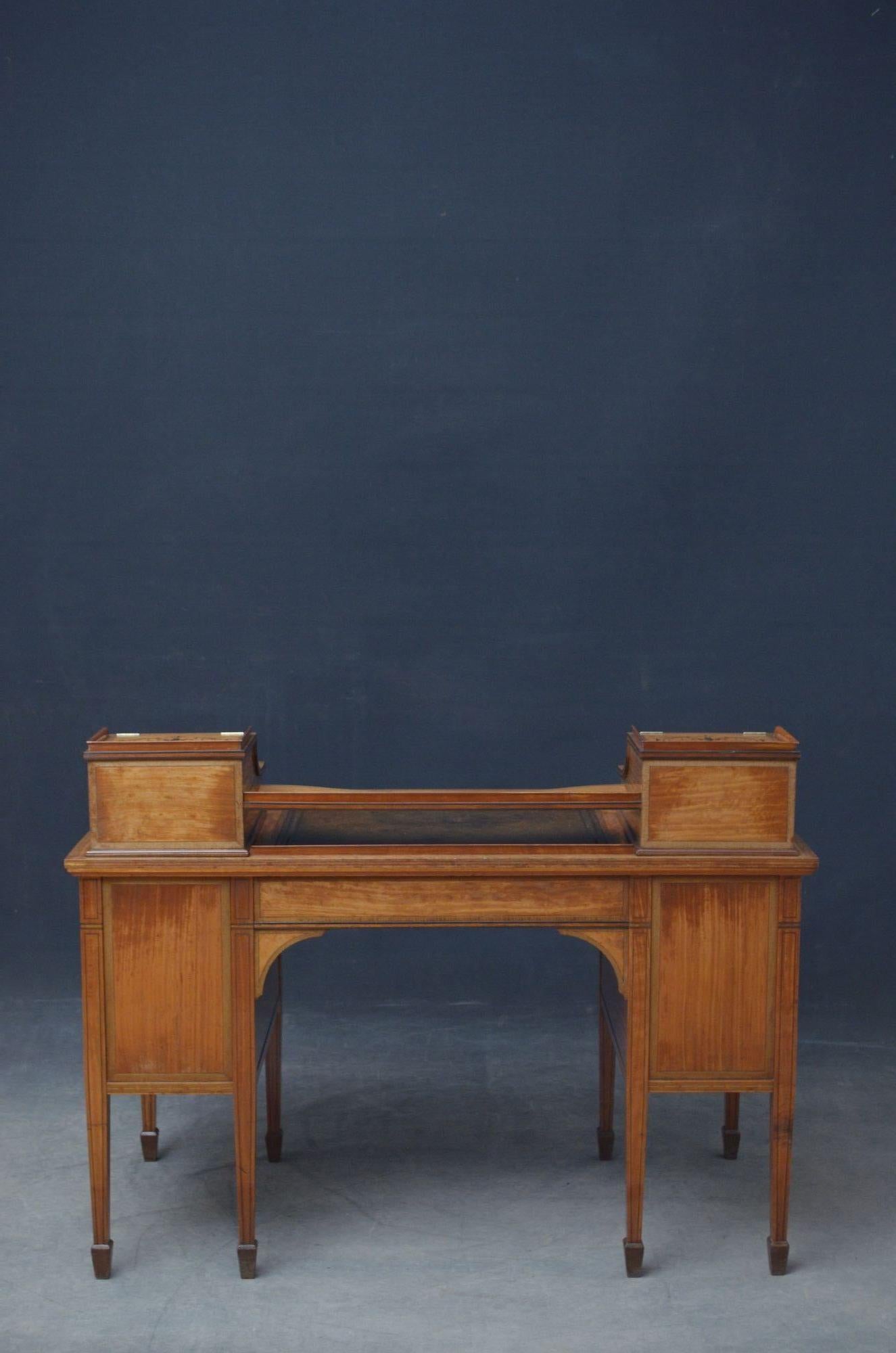 Late Victorian Carlton House Desk in Satinwood For Sale 14