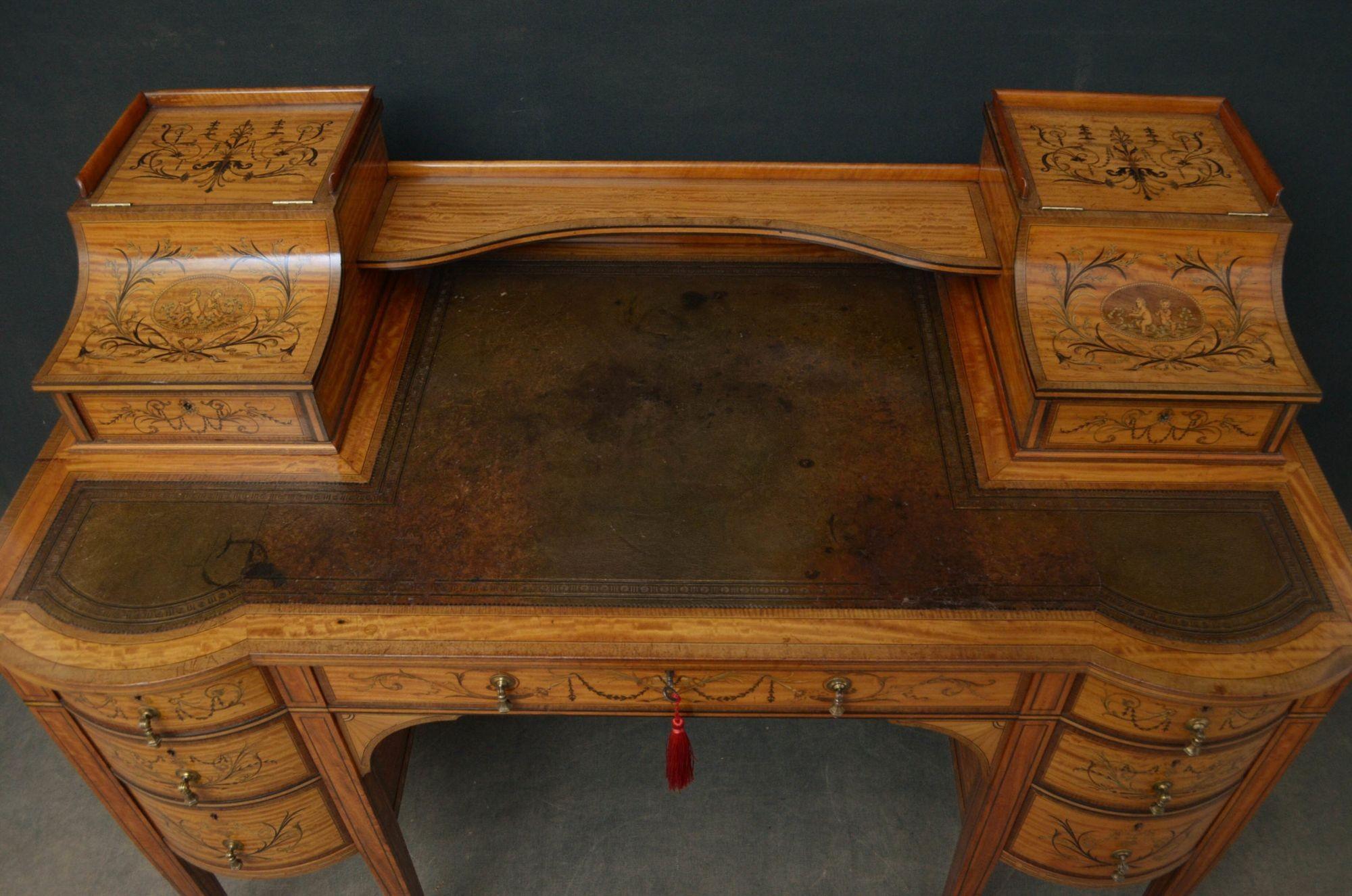 Sheraton Late Victorian Carlton House Desk in Satinwood For Sale